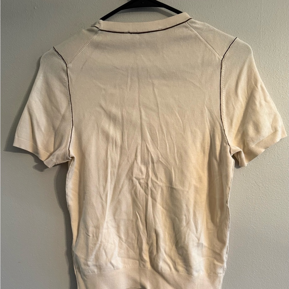 Zara Size Medium Cream Short Sleeve  Knit Top With Dark Stitching - Picture 4 of 4